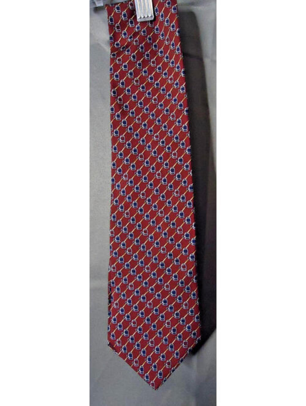 Brooks Basics Silk Necktie Red Navy Golf Bag Print Made in USA RN 99458